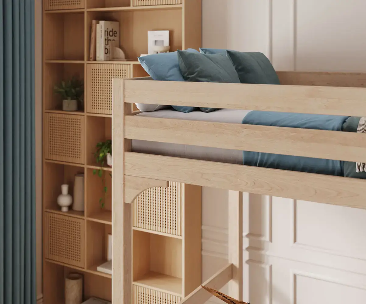 lit mezzanine Taho avec zoom sur le dessus du lit