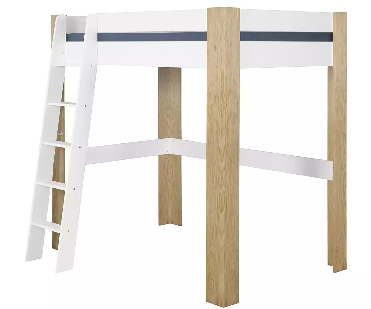 Lit mezzanine avec échelle Paros blanc et bois  avec matelas