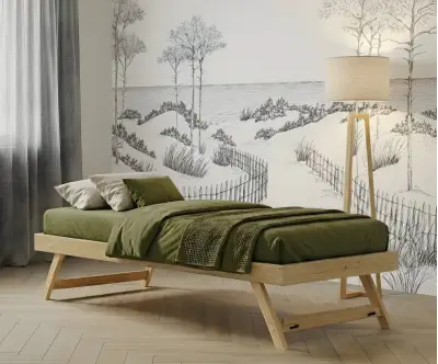 Lit Taho en bois massif avec pieds dépliés