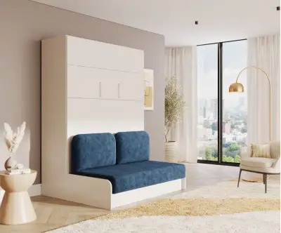 Lit escamotable avec canapé bleu marine