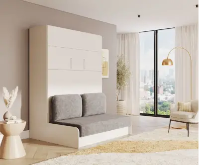 Lit escamotable avec canapé beige