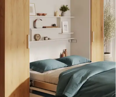 Détail lit escamotable avec armoires