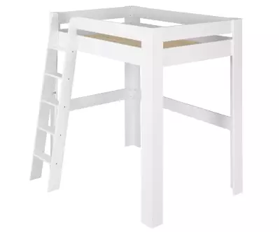 Lit mezzanine avec échelle 2 places et sommier parquet Paros blanc + matelas