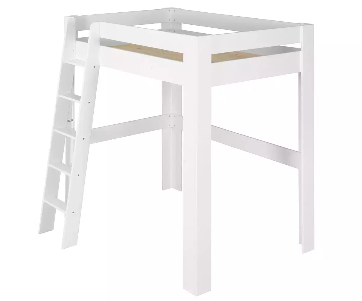 Lit mezzanine avec échelle 2 places et sommier parquet Paros blanc + matelas