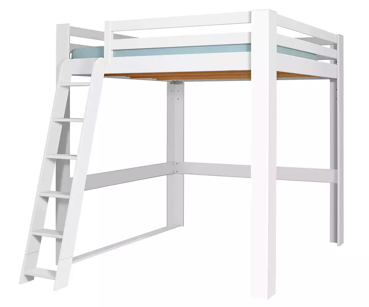 Lit mezzanine Palomar blanc 200x200 avec échelle à gauche