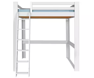 Lit mezzanine blanc 200x200 de face avec échelle à gauche