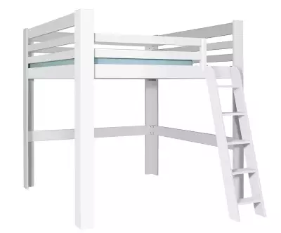 Lit mezzanine blanc 200x200 en version basse avec 3 gardes du corps en option
