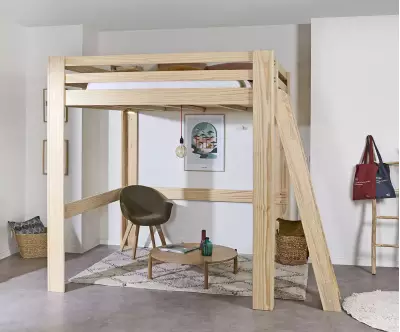 Lit mezzanine 200x200 cm Palomar couleur bois