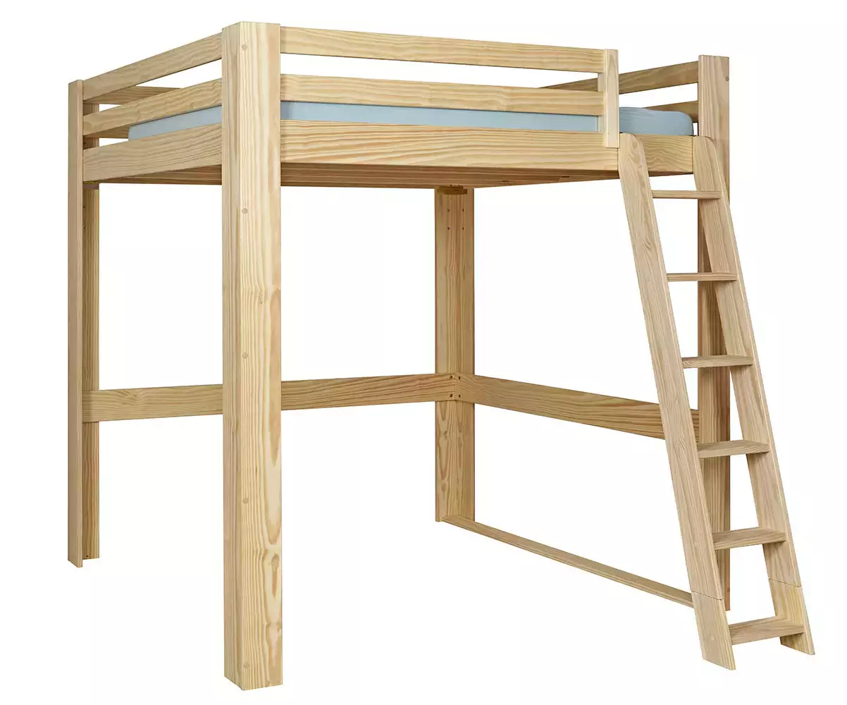 Lit mezzanine Palomar bois 200x200 avec échelle à droite