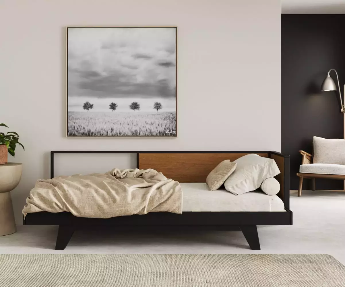 Lit banquette adulte noir et bois