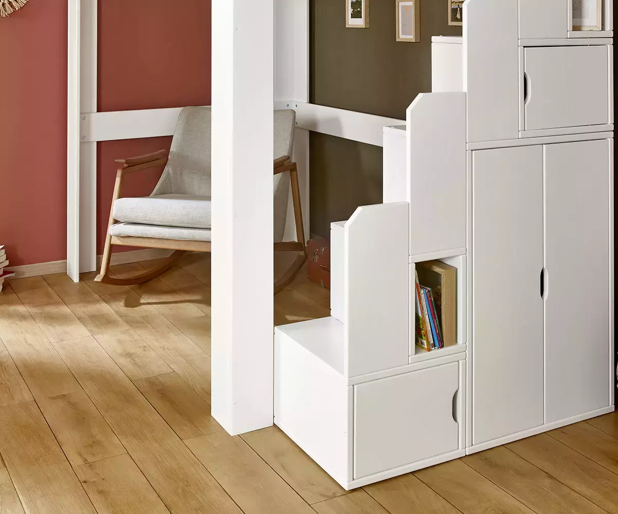 Détails module escalier blanc avec rangements