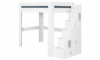 Lit mezzanine blanc avec escalier Paros côté droit