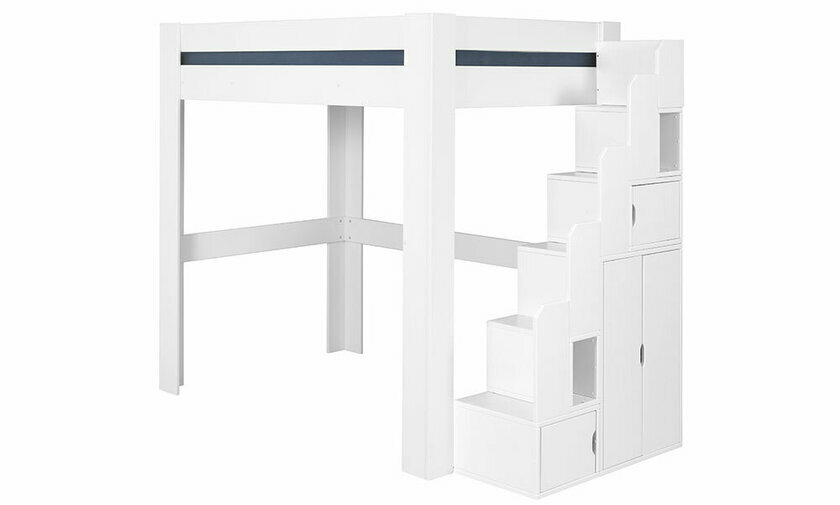 Lit mezzanine blanc avec escalier Paros côté droit