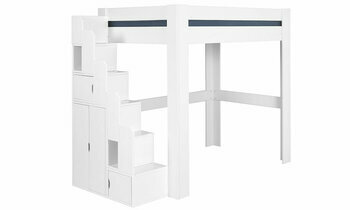 Lit mezzanine blanc avec escalier Paros côté gauche