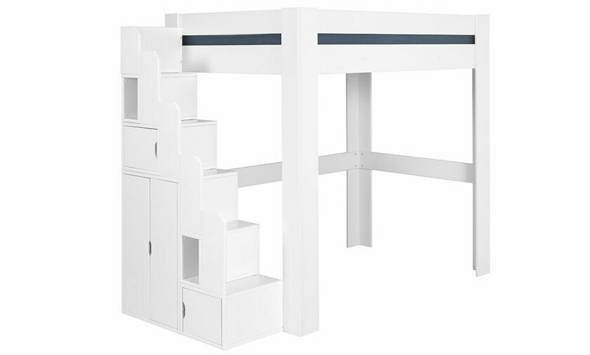 Lit mezzanine blanc avec escalier Paros côté gauche