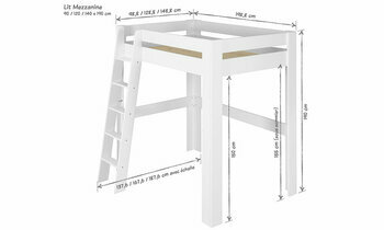 Dimensions lit mezzanine Paros blanc
