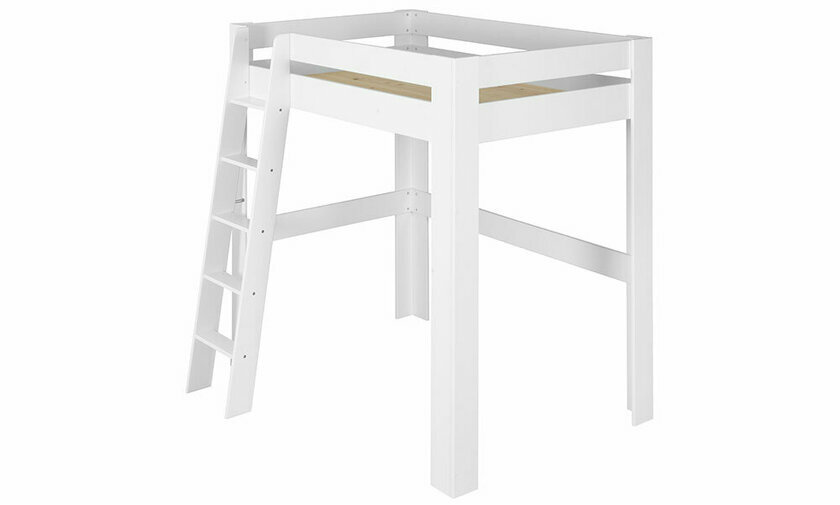 Lit mezzanine avec échelle et sommier parquet Paros blanc