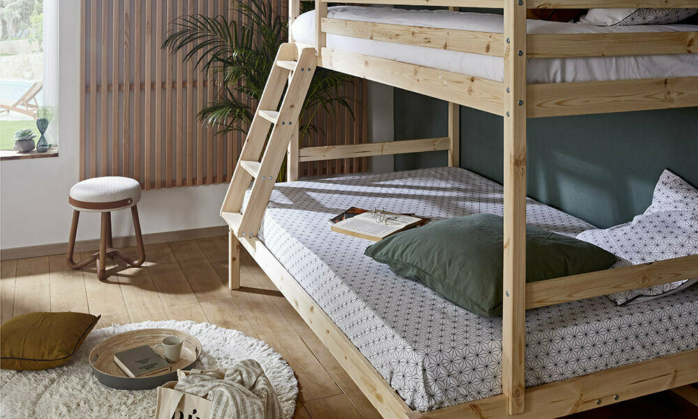 Lit Superposé 3 Places Conforama – Gris Métal – Matelas 140x190 Et 90x140 Inclus
