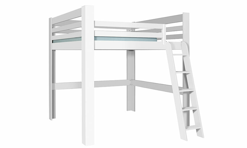 Lit mezzanine blanc 200x200 en version basse avec 3 gardes du corps en option