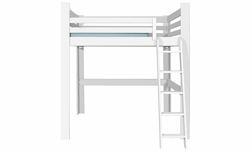 Lit mezzanine blanc 200x200 en version basse avec lot de 3 gardes du corps en option