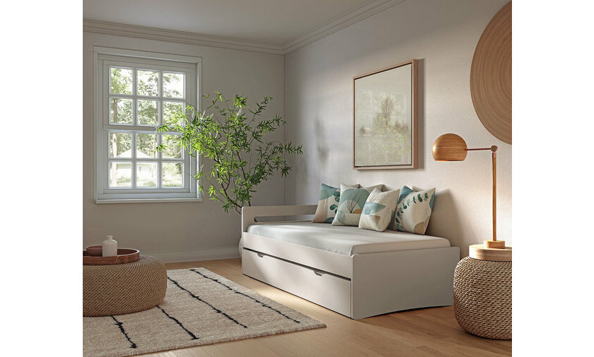 Lit gigogne adulte Lemand en bois massif coloris blanc