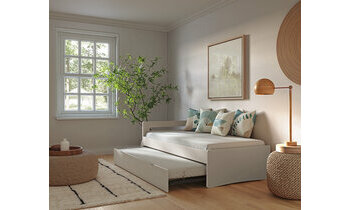 Lit gigogne adulte Lemand blanc avec sommier gigogne ouvert avec matelas