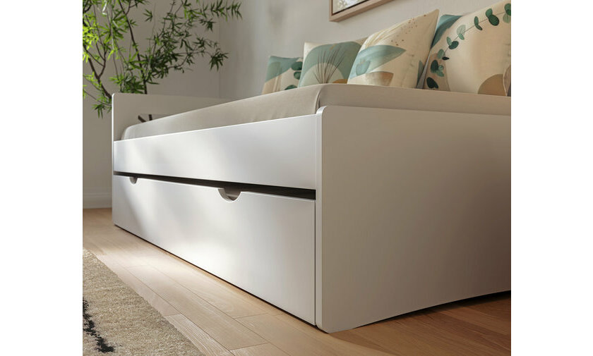 Dtail lit gigogne adulte Lemand  blanc avec matelas