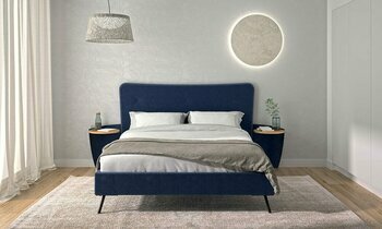 Lit Prosper 2 places tissu et mtal bleu marine