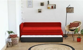 Banquette lit gigogne Debos semi-ouverte rouge et noir