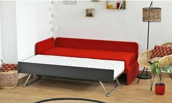 Banquette lit gigogne Debo ouverte noir et rouge