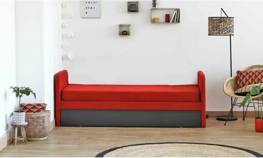 Banquette lit gigogne Debo noir et rouge