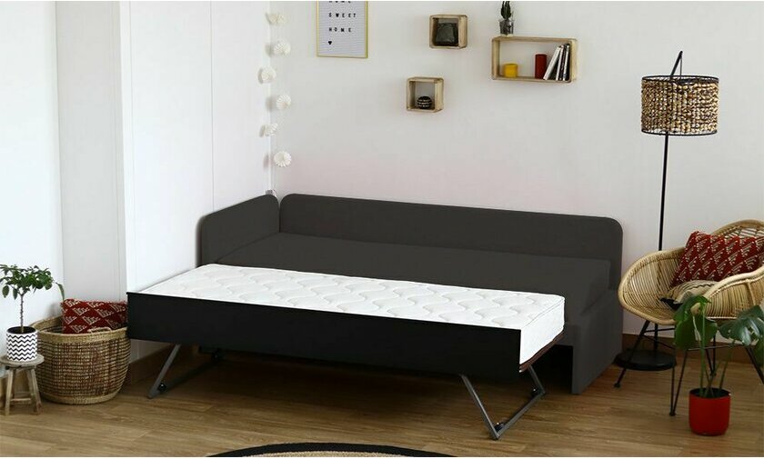 Meridienne lit gigogne Debo gris anthracite et noir