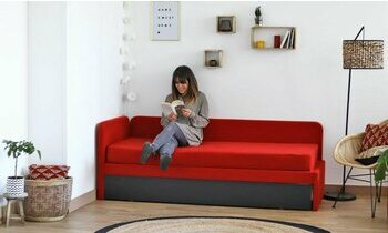 Canap lit gigogne Debo noir et rouge