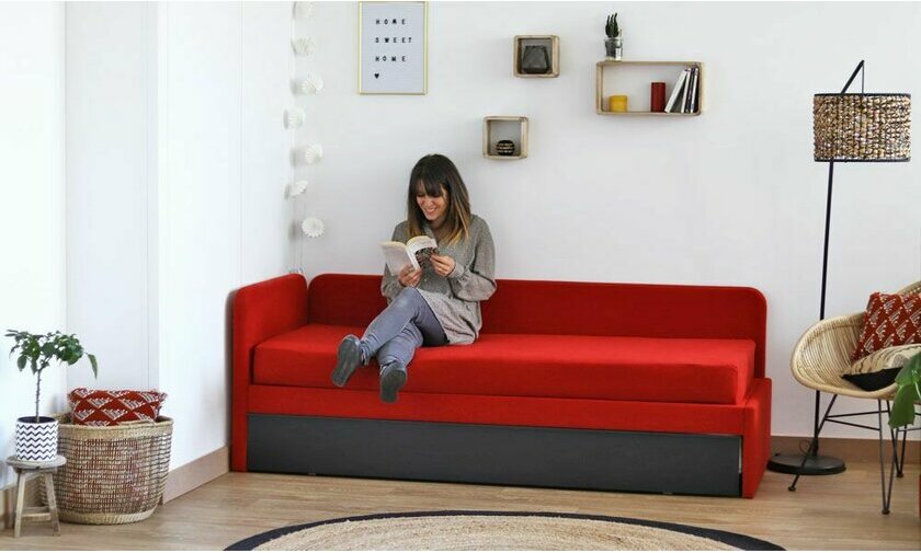 Canap lit gigogne Debo noir et rouge