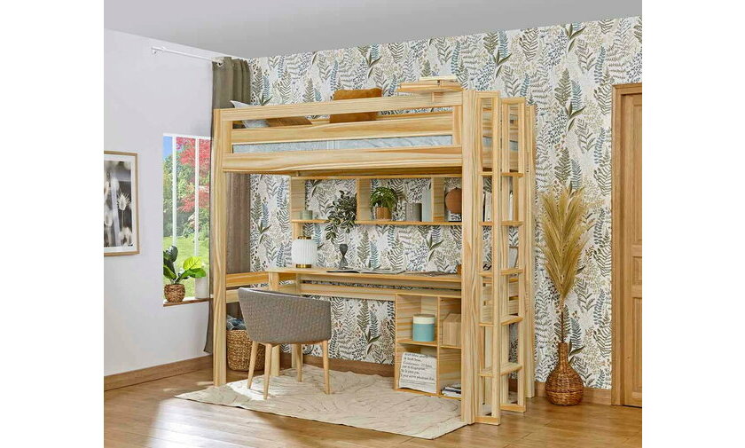 Lit mezzanine Adam bois naturel chelle petit ct