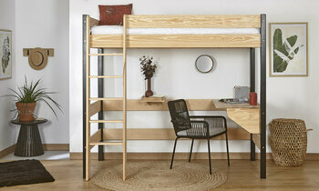 Lit mezzanine Douglas noir et bois en pin massif (bureau relevable en option)