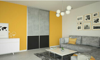 Porte de placard coulissante avec domino haut Dlos - 2 vantaux coloris bois gris bton et noir