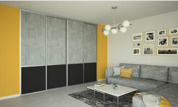 Porte de placard coulissante avec domino haut Dlos - 4 vantaux coloris bois gris bton et noir