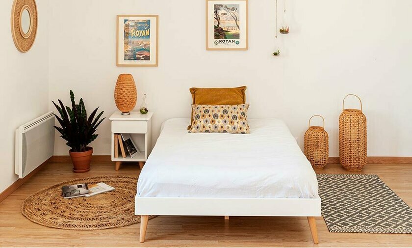 Lit en bois massif blanc Euphor avec matelas