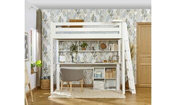 Lit mezzanine Abel blanc avec bureau (rangements en option), chelle petit ct