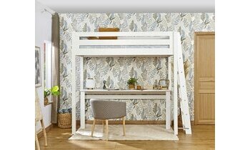 Lit mezzanine Abel blanc gain de place (rangements en option)
