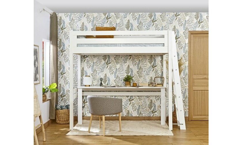 Lit mezzanine Abel blanc gain de place (rangements en option)