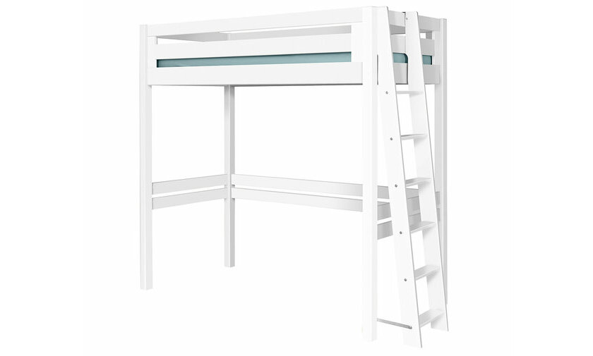 Lit mezzanine Abel blanc avec chelle oblique petit ct