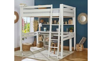 Lit mezzanine 2 places Abel blanc (bureau et rangement en option), chelle grand ct