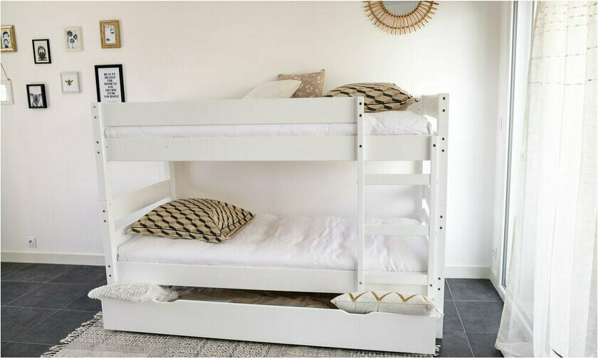Lit superposé blanc avec tiroir de lit en option