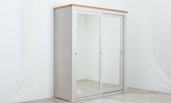 Armoire 2 porte miroir Cyllne gris clair et miel 