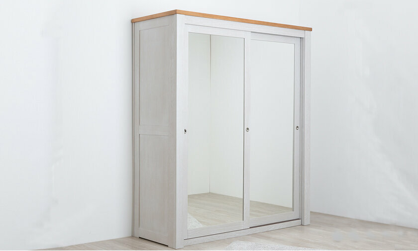Armoire 2 porte miroir Cyllne gris clair et miel 