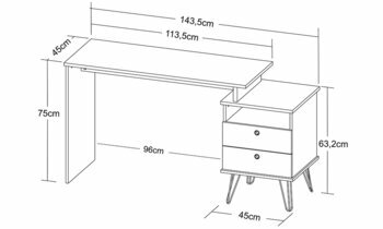 Dimensions du bureau modulable Darrel