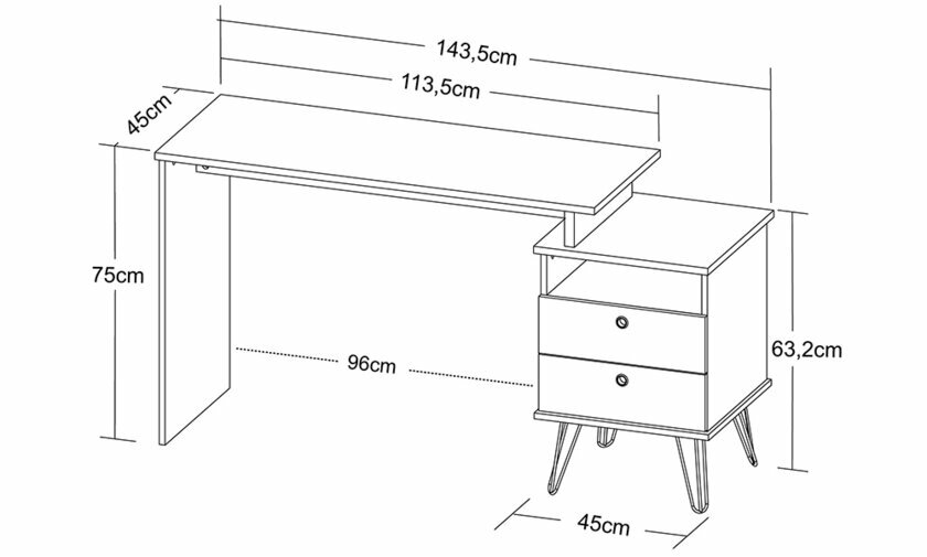 Dimensions du bureau modulable Darrel