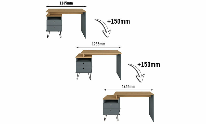 Extensions possibles du bureau modulable Darrel 